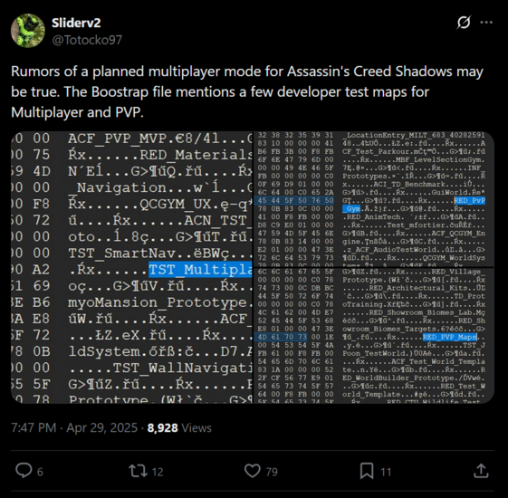 Sliderv2 Assassin's Creed Shadows data mining X post (źródło obrazu: zrzut ekranu, konto Sliderv2 X)