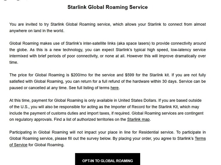 Nowa notatka firmy SpaceX na temat usługi Starlink Global Roaming