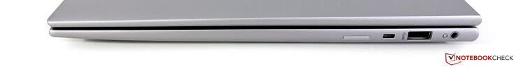 Po prawej stronie: Gniazdo Nano SIM (opcjonalne dla modeli WWAN), Kensington Nano Lock, USB-A 3.2 Gen.1 (5 GBit/s), audio 3,5 mm