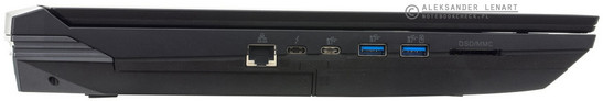 lewy bok: LAN, Thunderbolt, USB 3.1 typu C, dwa USB 3.0, czytnik kart pamięci