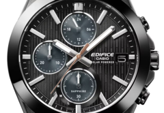 Czarny Casio Edifice EFS-S650DC-1A (na zdjęciu) posiada miedziany sekundnik, który całkiem dobrze uzupełnia czarny design. (Źródło zdjęcia: Casio)
