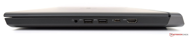 prawy bok: gniazdo audio, 2 USB typu A, USB C z Thunderboltem 3, HDMI 2.0
