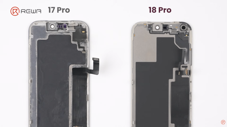 iPhone 17 Pro a iPhone 18 Pro – zdjęcie tylnej części panelu wyświetlacza z nowym układem.