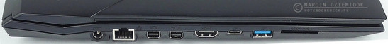 lewy bok: gniazdo zasilania, LAN/RJ-45, dwa mini DisplayPorty, HDMI, USB 3.1 typu C, USB 3.0, czytnik kart pamięci