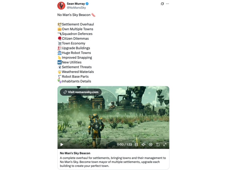 Szef studia Hello Games dzieli się szczegółami na temat aktualizacji Beacon dla No Man's Sky. (Źródło obrazu: Sean Murray na X)