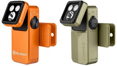 Modele Olight Oclip 2 Pro (L) i Oclip 2 Ultra (R) są wyposażone w odchylane głowice i obrotowe klipsy, które ułatwiają kierowanie strumieniem światła.