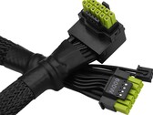 Kabel ASRock 12V-2x6 w kształcie litery L z zielonymi wtykami. (Źródło zdjęcia: ASRock)