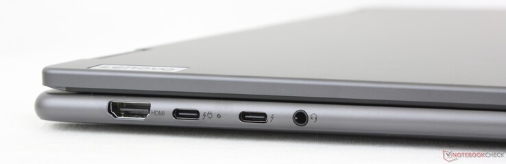 Po lewej: HDMI 2.1 TMDS, 2x USB-C 3.2 z Thunderbolt 4 + DisplayPort 2.1 + Power Delivery 3.1, zestaw słuchawkowy 3,5 mm