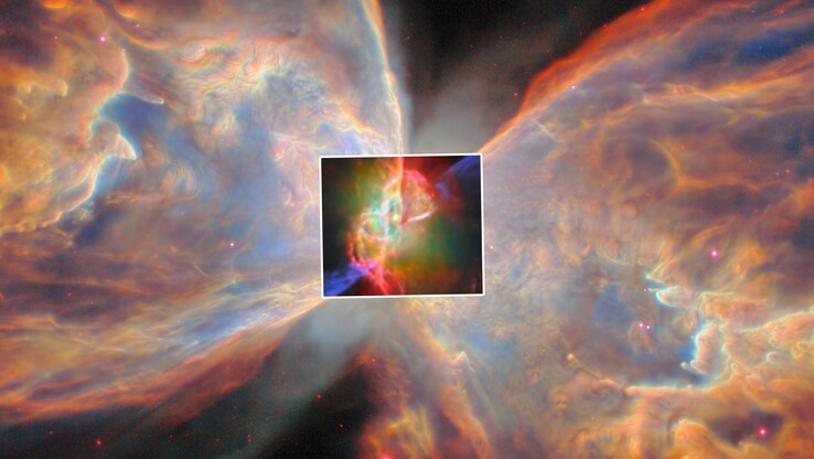 To zdjęcie Jamesa Webba pokazuje centralną gwiazdę Mgławicy Motyl (źródło zdjęcia: HubbleWebbESA via YouTube)