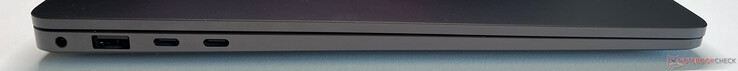 Po lewej: 3,5-mm audio, USB-A 3.2 Gen 1 (5 Gbit/s), 2x USB-C 4.0 z Thunderbolt 4 (40 Gbit/s, DisplayPort ALT Mode 2.1, Power Delivery 3.0)