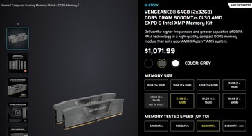 Aktualna cena zestawu pamięci RAM Corsair Vengeance 64 GB DDR5. (Źródło obrazu: Corsair)