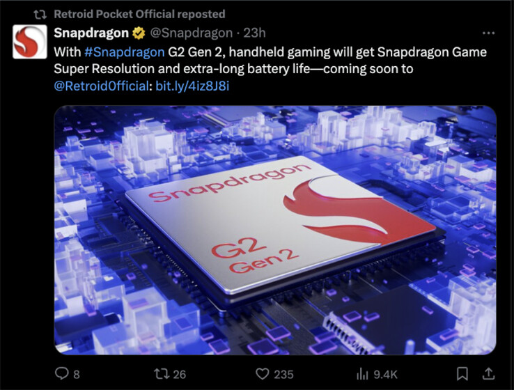 Qualcomm zapowiedział wykorzystanie Snapdragona G2 Gen 2 przez Retroid w marcu. (Źródło obrazu: Qualcomm &amp; X)