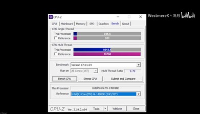 Model 14901KE przetestowany za pomocą programu CPU-Z