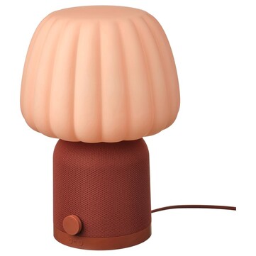 Lampa z głośnikiem Bluetooth Kulglass w kolorze czerwono-brązowym z różowym (źródło zdjęcia: IKEA)