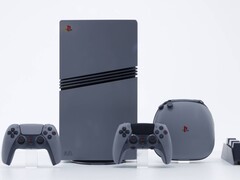 Limitowana edycja konsoli PlayStation 5 Pro 30th Anniversary w kolorze szarym retro z dwoma pasującymi kontrolerami DualSense, futerałem i stacją dokującą do ładowania kontrolera. (Źródło obrazu: Sony Interactive Entertainment)