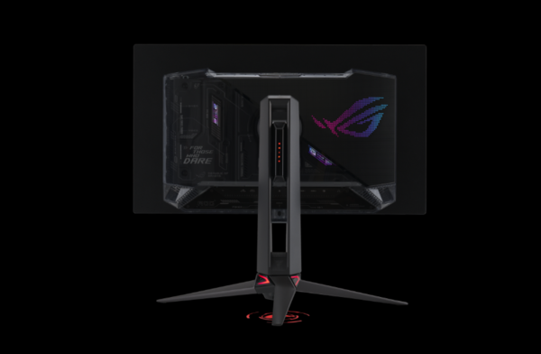 Konstrukcja tylnej części monitora ROG Swift OLED PG27AQDPR oraz podstawka przystosowana do montażu na statywie