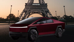 Oklejony cybertruck w Paryżu (zdjęcie: Gautier Salles @ Unsplash/edytowane)