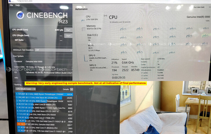 Meteor Lake-U/P/H w Cinebench R23 (źródło zdjęcia: Videocardz via Wccftech)