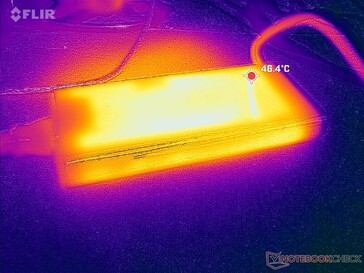 Zasilacz AC może osiągnąć temperaturę ponad 46 C podczas pracy z wymagającymi obciążeniami, takimi jak gry