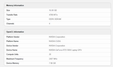 GeForce Specyfikacja laptopa RTX 5050 (źródło obrazu: Geekbench)