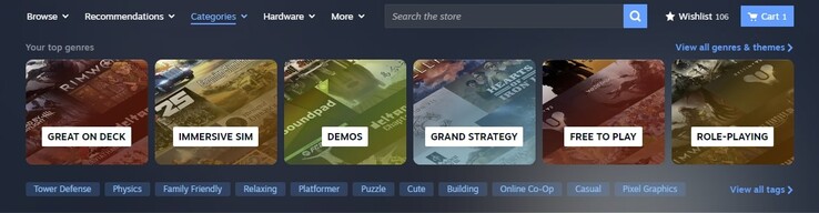 Nowa zakładka "Kategorie" jest dostosowana do zachowań użytkowników. (Źródło obrazu: Steam)