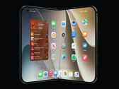 Render przedstawiający składany telefon iPhone Ultra.