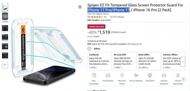 Rzekomy zrzut ekranu z aktualizacji strony Amazon, która wyciekła. (Źródło: GSMArena)