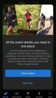 Powiadomienie w Garmin Connect o ulepszonej bazie danych wydarzeń. (Źródło obrazu: Gadgets &amp; Wearables)