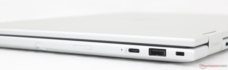Po prawej stronie: USB-C 3.2 Gen. 1 (10 Gb/s) z DisplayPort 1.4 + Power Delivery, USB-A (5 Gb/s), blokada bezpieczeństwa, gniazdo Nano-SIM (opcjonalnie)