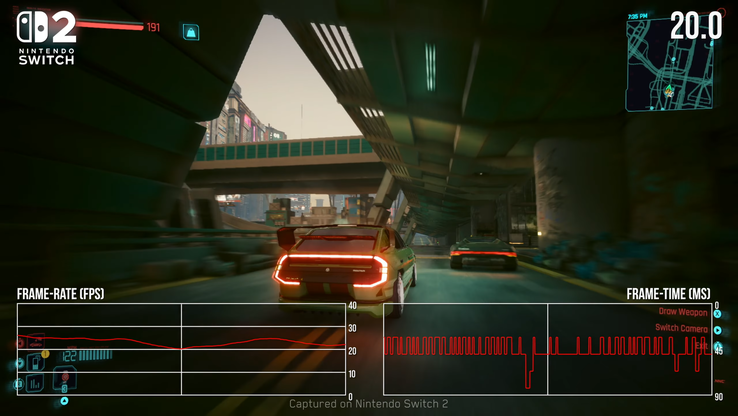 Wydajność Nintendo Switch 2 Cyberpunk 2077. (Źródło obrazu: Digital Foundry)