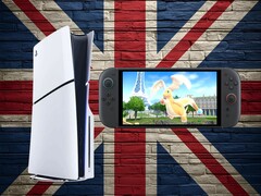 Konsole PS5 i Switch 2 pokazane na tle flagi Union Jack (źródło zdjęcia: Sony PlayStation, Nintendo ze zmianami)
