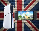 Konsole PS5 i Switch 2 pokazane na tle flagi Union Jack (źródło zdjęcia: Sony PlayStation, Nintendo ze zmianami)