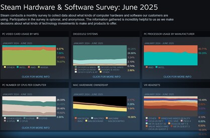 Ogólne wyniki ankiety Steam z czerwca 2025 r. (źródło obrazu: zrzut ekranu, Steam)