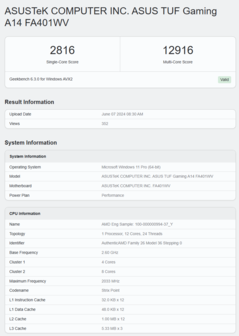 Wyniki AMD Ryzen AI 9 HX 370 w Geekbench 6 w Asus TUF Gaming A14. (Źródło: Geekbench)