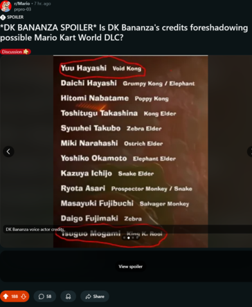 Kredyty Donkey Kong Bananza (Źródło obrazu: zrzut ekranu, Mario subreddit)