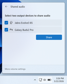 Wybór dwóch kompatybilnych urządzeń Bluetooth LE Audio z menu konfiguracji.
