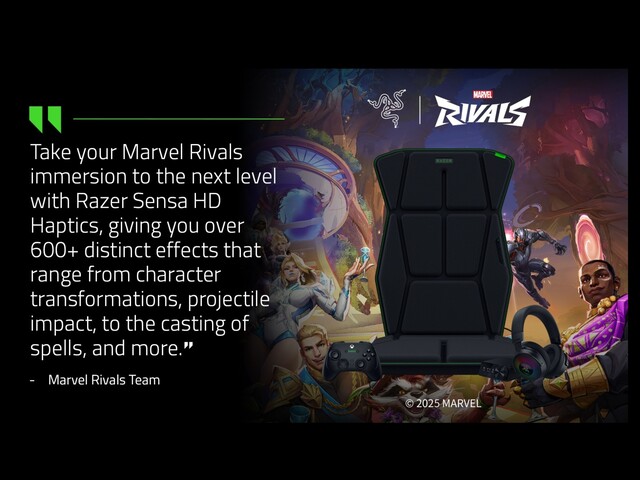 Haptyka Razer Sensa HD oferuje setki wciągających efektów podczas grania w Marvel Rivals. (Źródło obrazu: Razer via X)