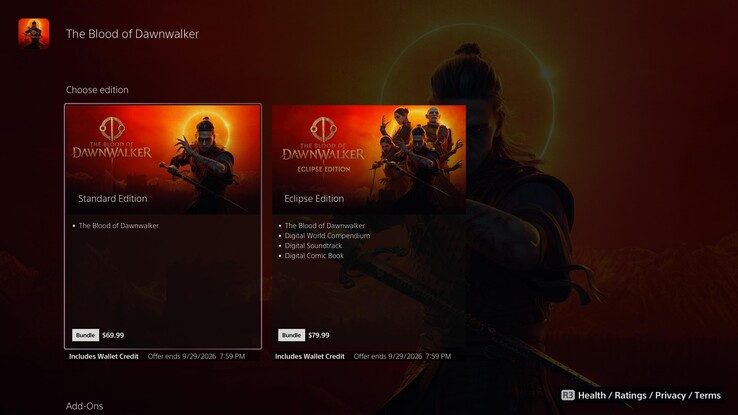 Wpis dotyczący gry „Blood of Dawnwalker” w sklepie PS Store.