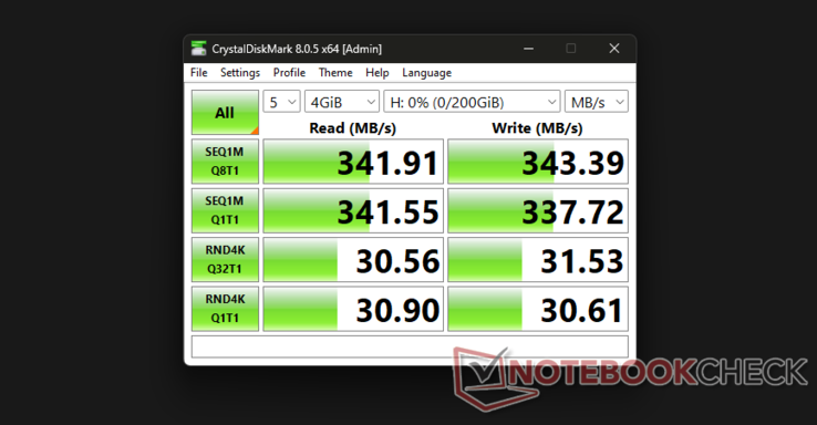 Test porównawczy CrystalDiskMark (źródło obrazu: Notebookcheck)
