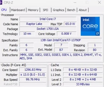 Core i7-13790F CPU-Z. (Źródło: wxnod na Twitterze)