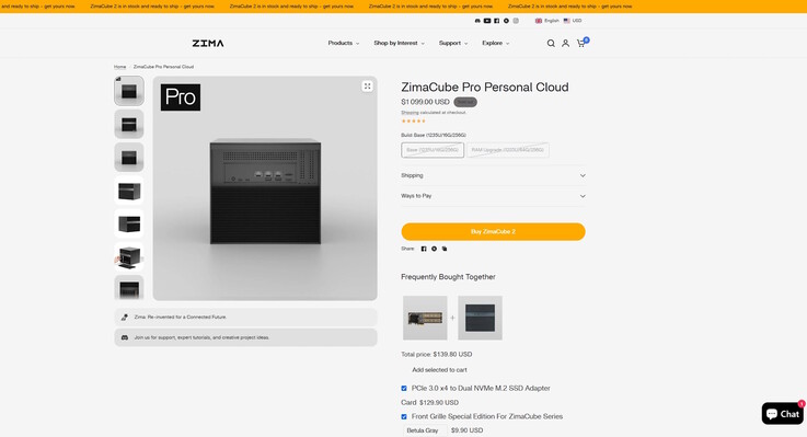 Na oficjalnej stronie internetowej ZimaCube Pro jest wyprzedany i normalnie kosztuje 1099 USD z 16 GB pamięci RAM