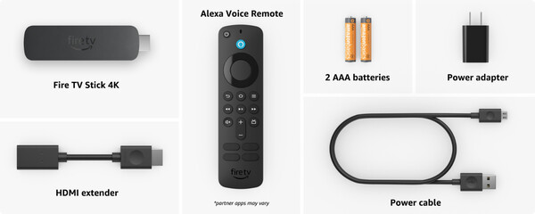 Wszystkie trzy odtwarzacze strumieniowe są dostarczane z przedłużaczem HDMI, zasilaczem i bateriami do pilota. (Źródło zdjęcia: Amazon)