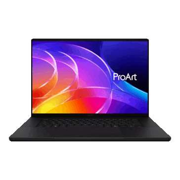 Asus ProArt P16 pokazany z przodu z widocznym ekranem i klawiaturą