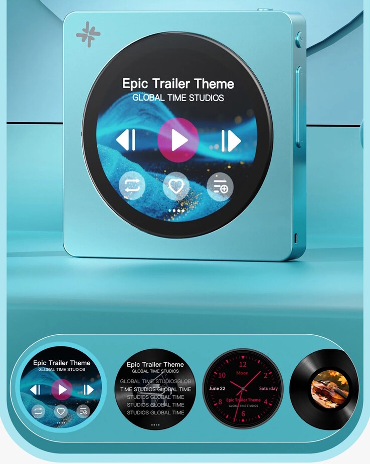 Okrągły ekran dotykowy Fiio Snowsky Disc DAP o przekątnej 1,8 cala obsługuje różne skórki.