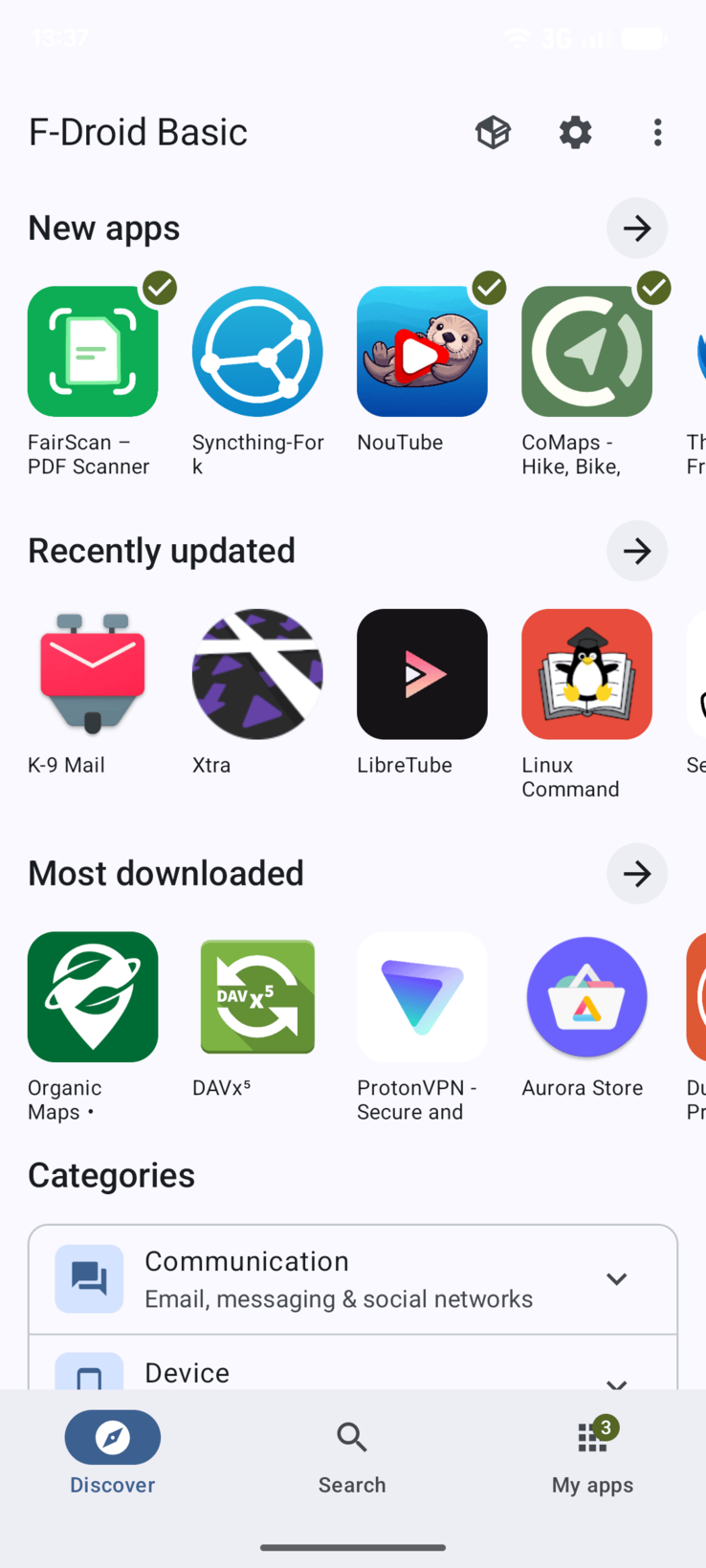 Przeprojektowany interfejs aplikacji F-droid