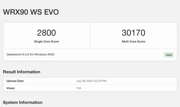 Zestawienie Geekbench dla procesora Ryzen Threadripper PRO 9995WX. (Źródło obrazu: Geekbench)
