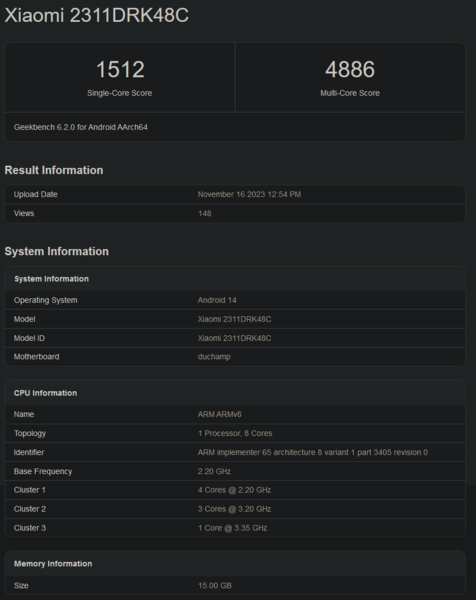 Wynik Dimensity 8300 w Geekbench (zdjęcie za pośrednictwem Geekbench)