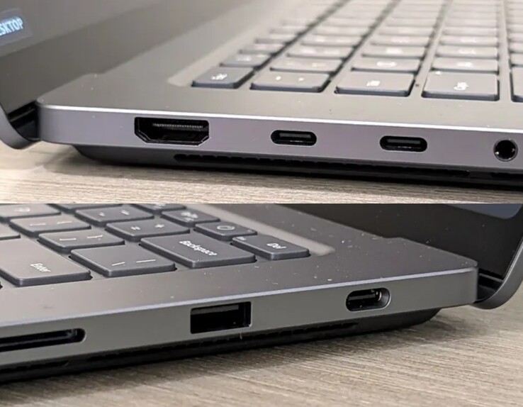 Port USB-C po prawej stronie Surface Laptop Ultra jest wyraźnie większy niż porty USB-C po lewej stronie.