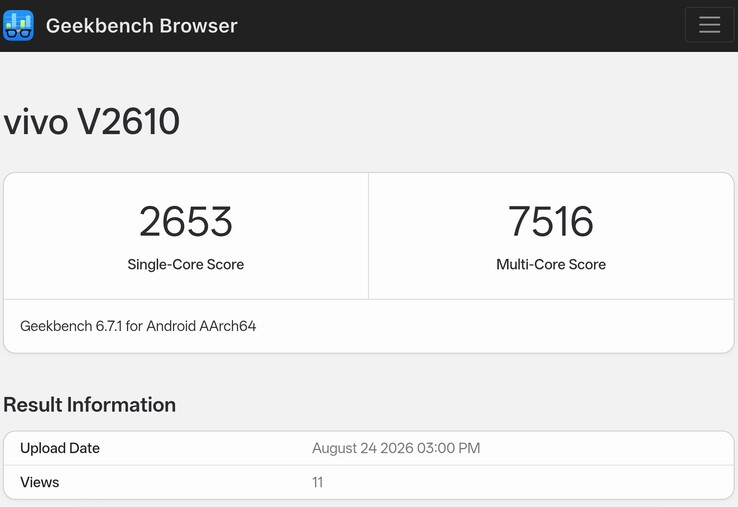 Wersje inżynieryjne modelu Vivo X500 Pro Max w bazie danych Geekbench