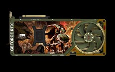 Na tylnej płycie karty graficznej znajduje się grafika z gry Doom: The Dark Ages. (Źródło obrazu: Asus/Bethesda)